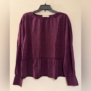 Mododoc Los Angeles Plum Purple Long Sleeve Peplum Blouse